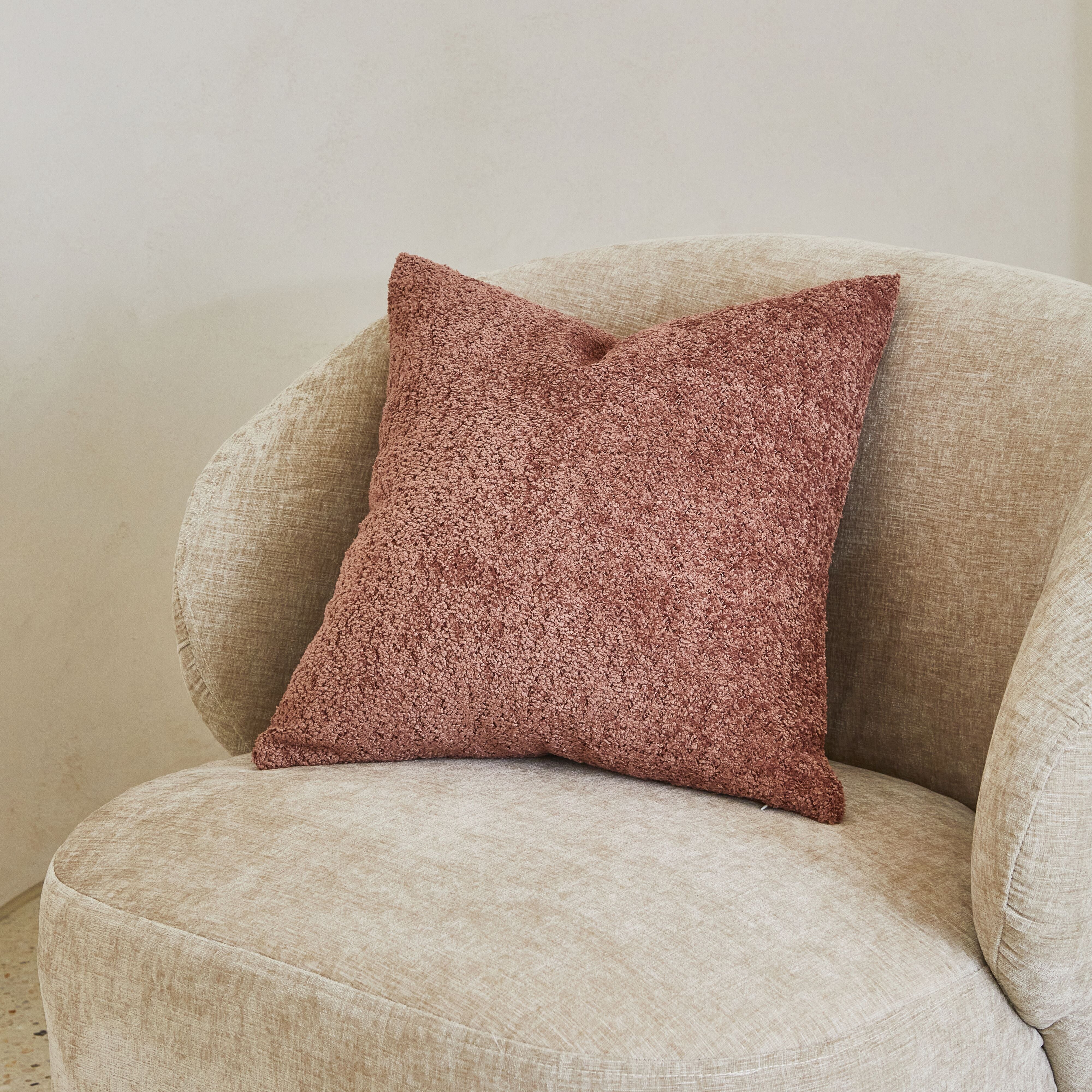 Byron Boucle Cushion Cover 45x45cm - Soft Red Velvet Pillow Case for Sofa, Bed, Chair - Home Decor & Living Room Accessories