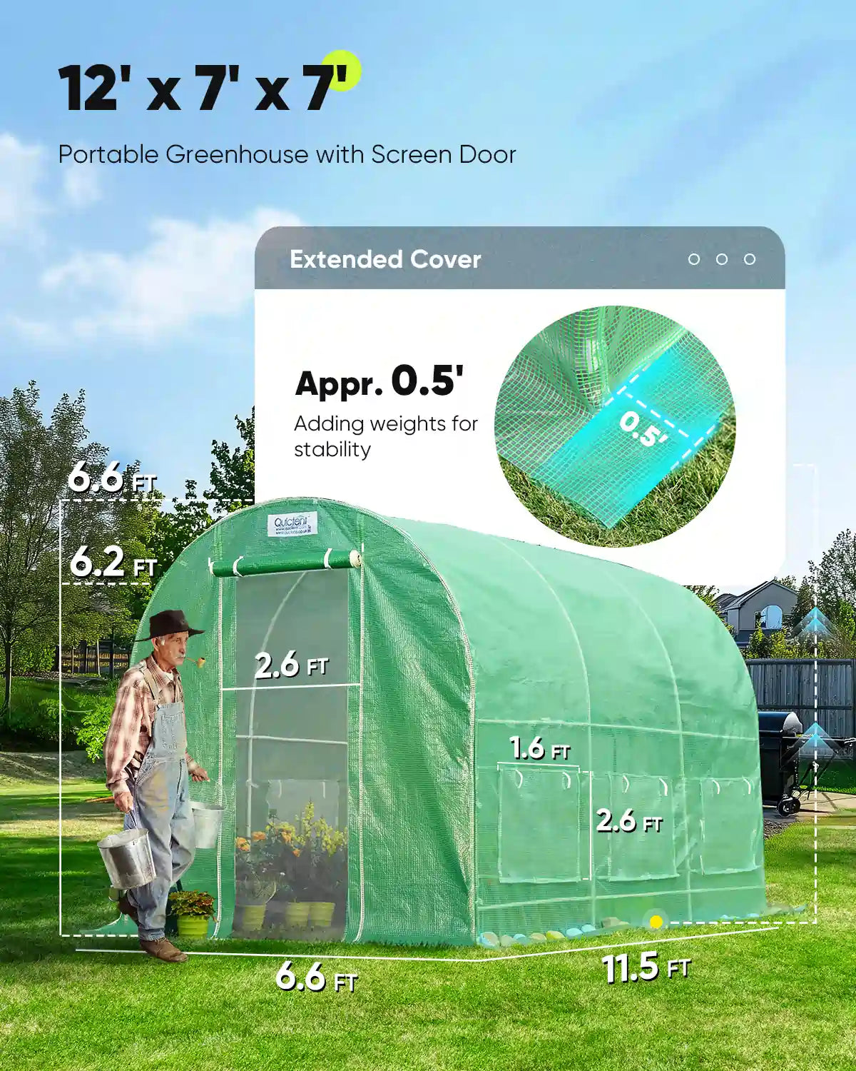 12' x 7' x 7' Walk-in Tunnel Greenhouse for Gardening, Plant Protection & Year-Round Growing - Perfect for Backyards, Small Farms & Urban Gardening