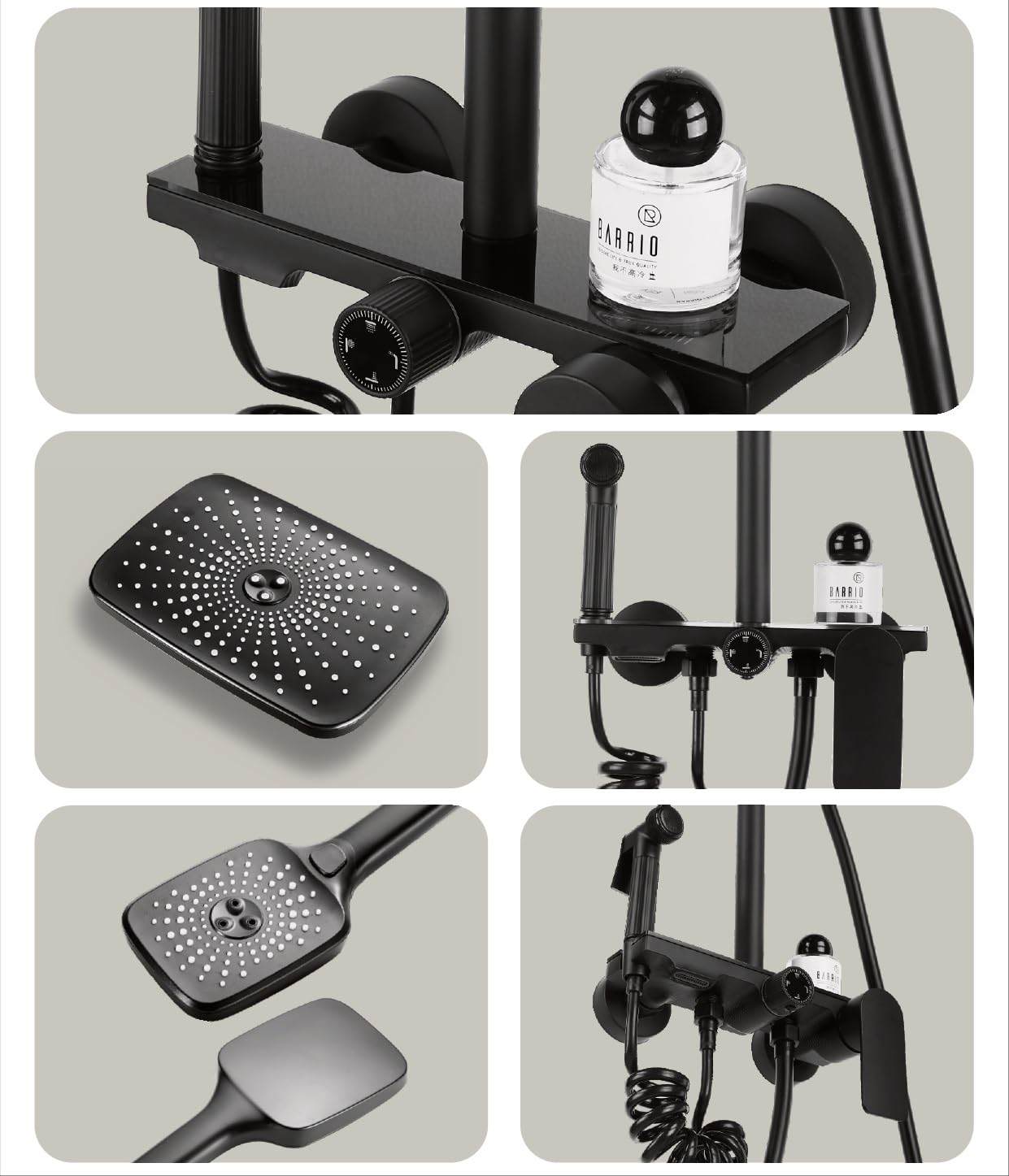 Premium Brass Shower Panel System - 4 Function Wall Mounted Mixer with Hand Shower, Rainfall Showerhead & Jet Spray - Matte Black Bathroom Upgrade for Spa-Like Experience