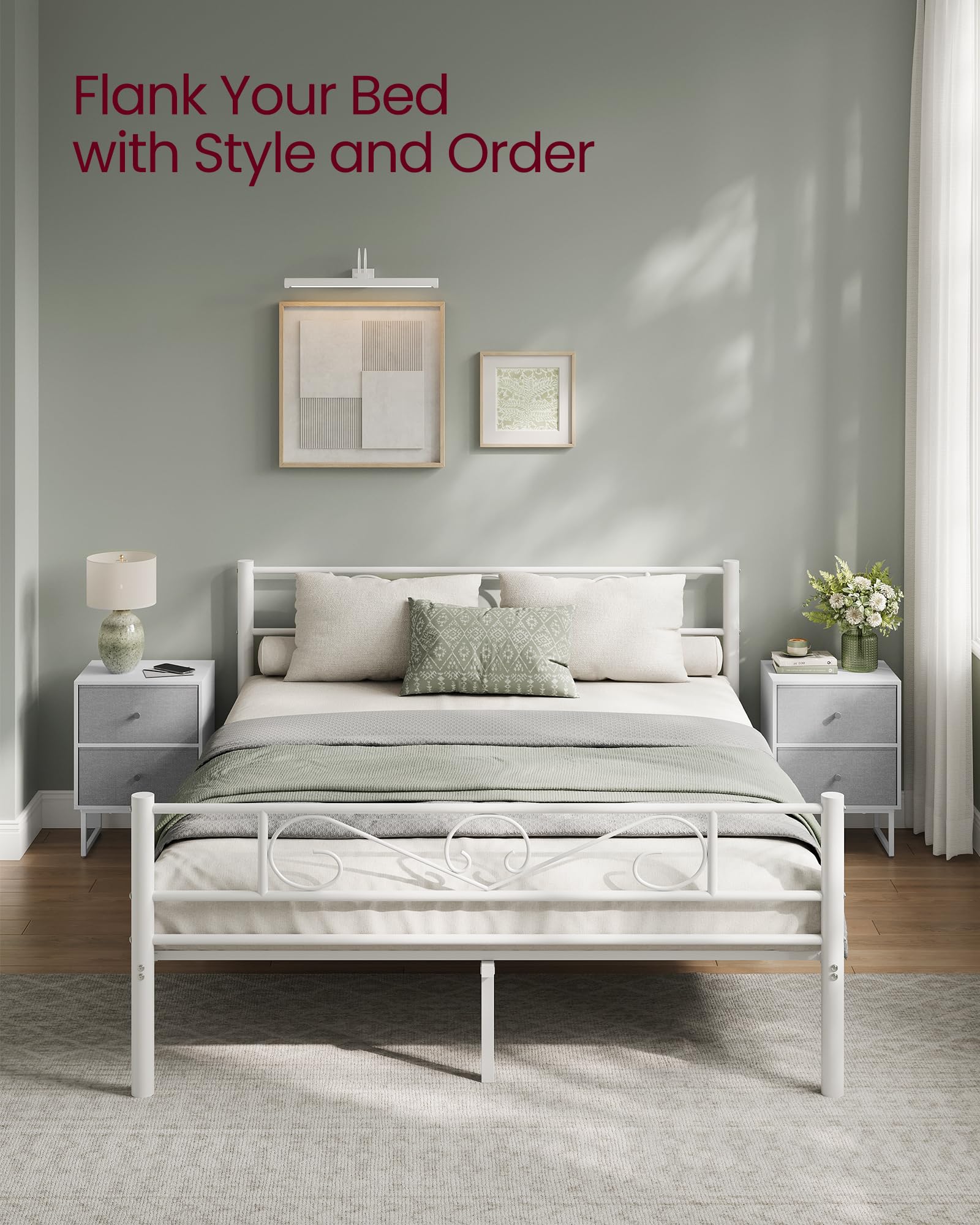 VASAGLE Nightstand Set of 2 - Small Bedside Table with Removable Fabric Drawers, Modern End Table for Bedroom, Office & Living Room - Cloud White & Dove Gray | Perfect for Storage, Reading & Decor