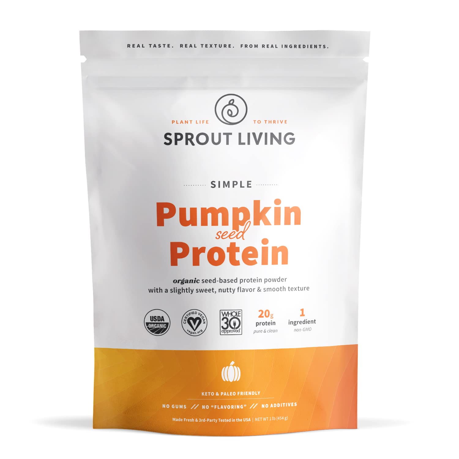 Sprout Living Organic Pumpkin Seed Protein Powder - 20g Plant-Based Vegan Protein, Non-GMO, Gluten-Free, Dairy-Free, No Artificial Sweeteners, Keto-Friendly (1lb) - Perfect for Smoothies, Baking & Post-Workout Recovery