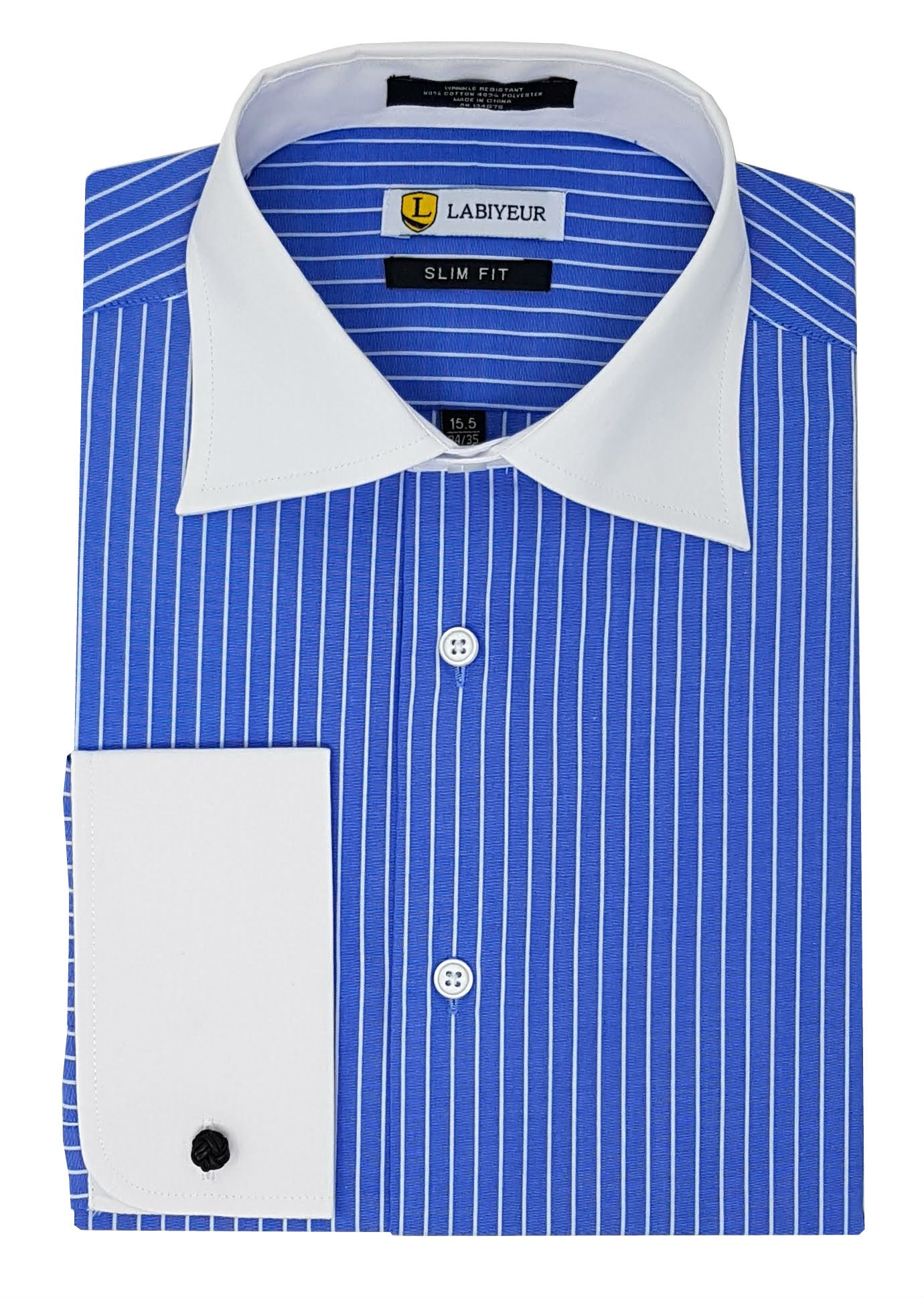 Labiyeur Men's Slim Fit Spread Collar French Cuff Long Sleeve Formal Dress Shirt for Business, Wedding & Office Wear - Premium Cotton Dress Shirts for Professional & Special Occasions