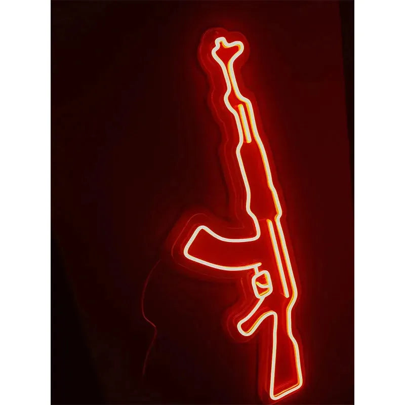 LED AK47 Gun Neon Sign - Flexible CSGO Game Room Wall Decor, Bedroom Lighting, Gaming Gift for Men - Perfect for Gaming Setups, Man Caves & Neon Themed Parties