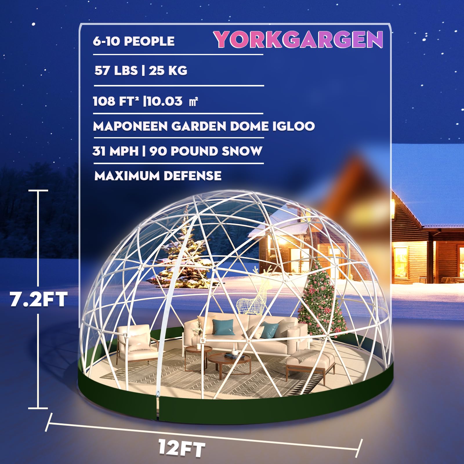 12x7.2FT Clear PVC Garden Dome Igloo Tent - Waterproof Outdoor Bubble Greenhouse with Window for 4-8 People | Perfect for Camping, Parties, Weddings, Backyard Events & Winter Garden Protection