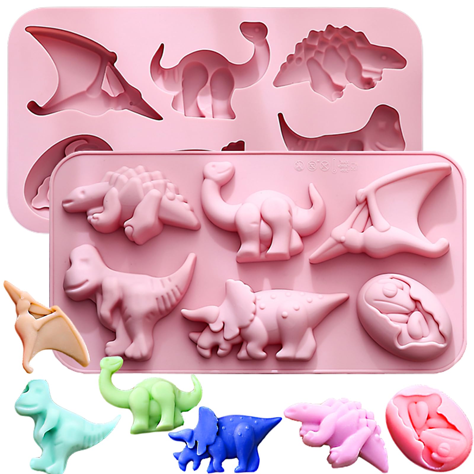 2 Pack Dinosaur Silicone Molds - 12 Cavity Large Dinosaur with Egg Soap, Chocolate, Candy, Cookie & Jello Molds for DIY Crafts, Baking & Party Decorations - Perfect for Kids Birthday, Halloween Treats & Holiday Gifts