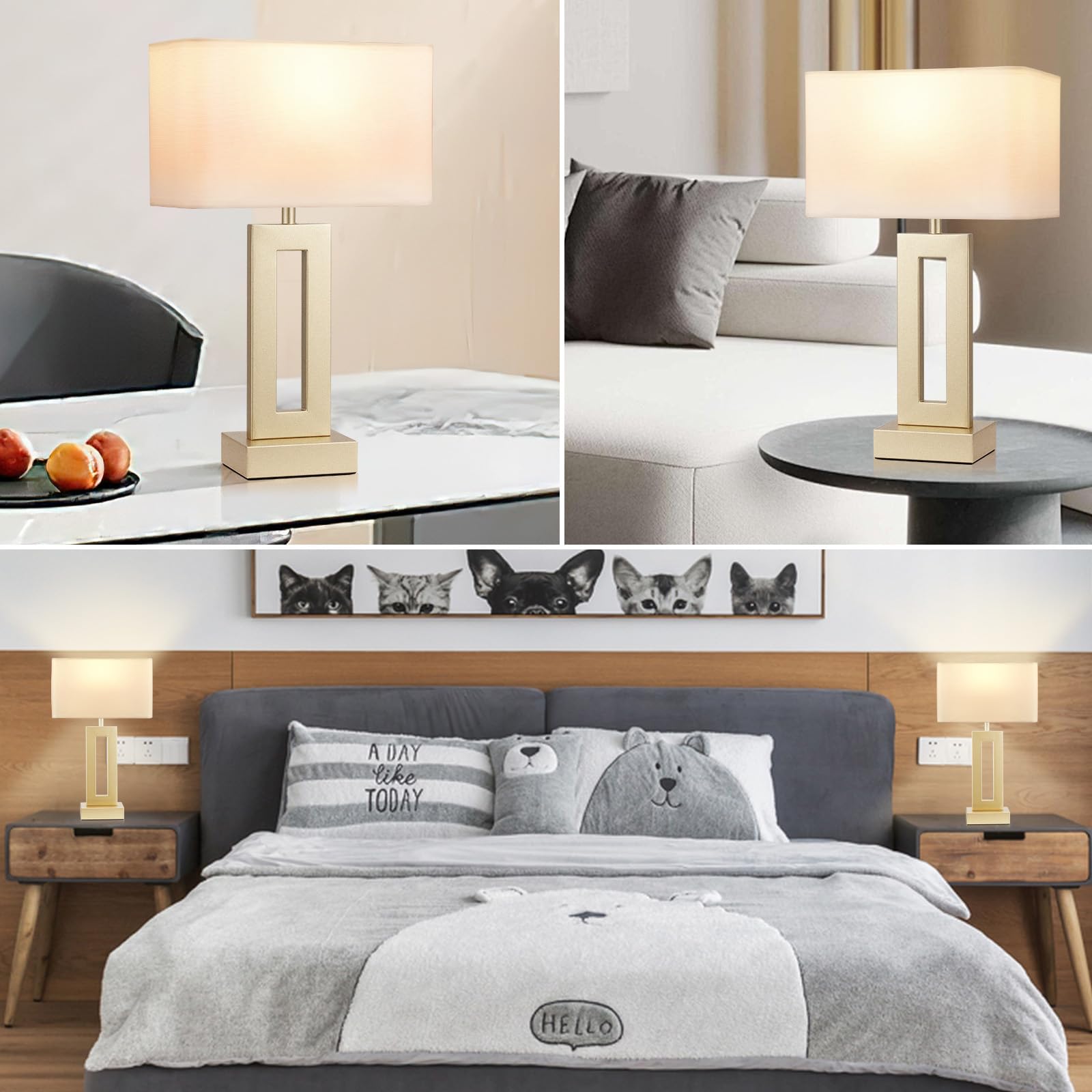 Modern Touch Control Table Lamps Set of 2 with USB C/A Charging - 3-Way Dimmable Gold Nightstand Lamps for Bedroom, Living Room & Office - Perfect for Reading, Working & Bedside Lighting (16.4
