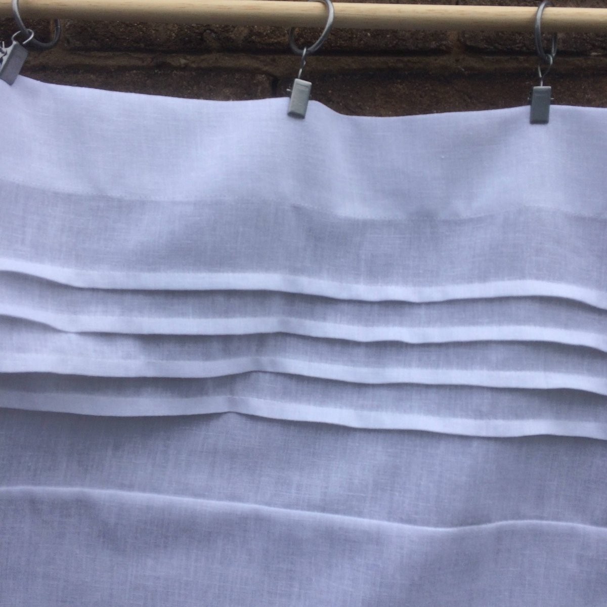 Appleton White Linen Cafe Curtain with Embroidered Monogram - Elegant Kitchen Window Treatment for Farmhouse & Cottage Style Homes