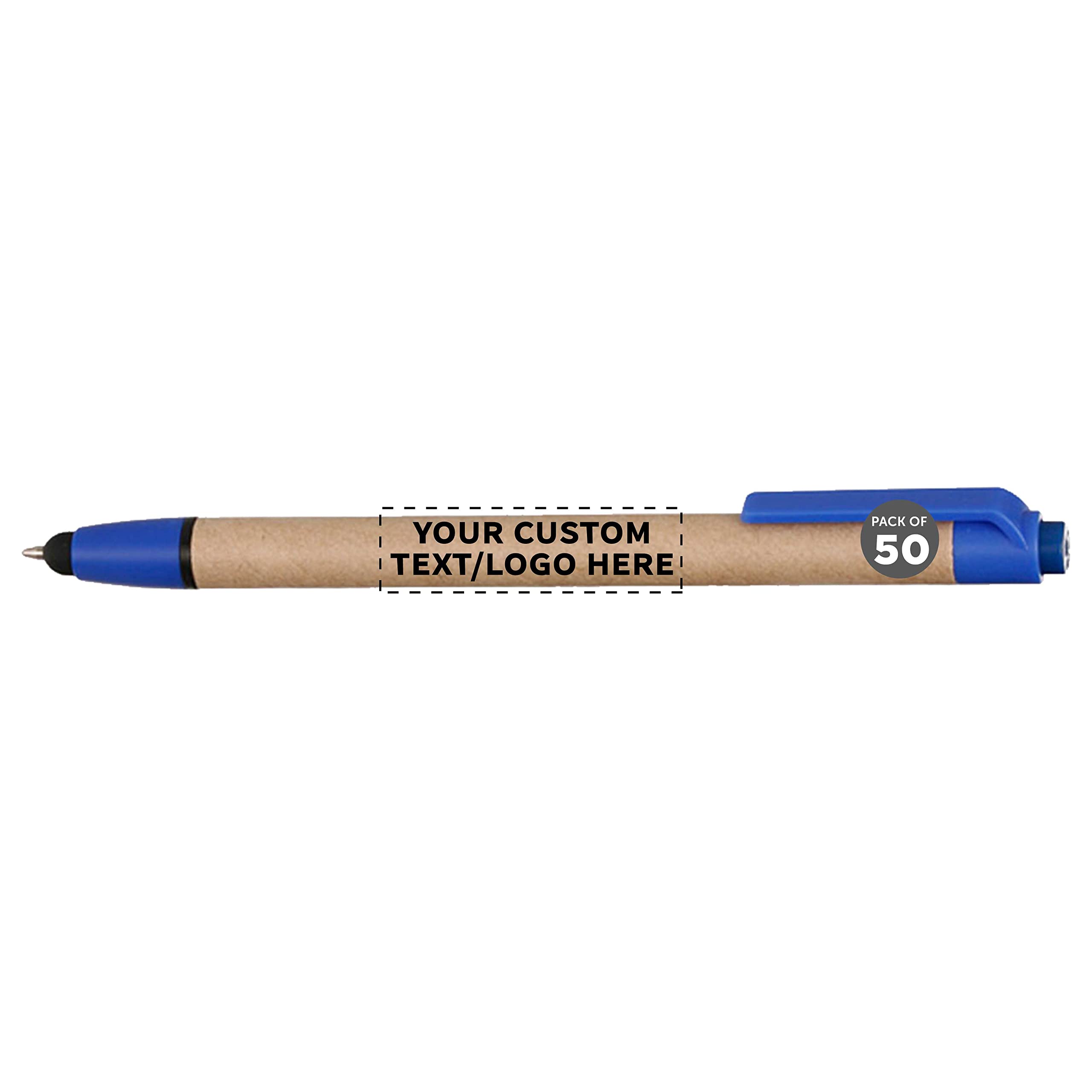 50 Pack Customizable Ballpoint Stylus Pens with Retractable Tip - Eco-Friendly Recycled Material - Add Your Logo/Text - Perfect for Office, School & Digital Note Taking