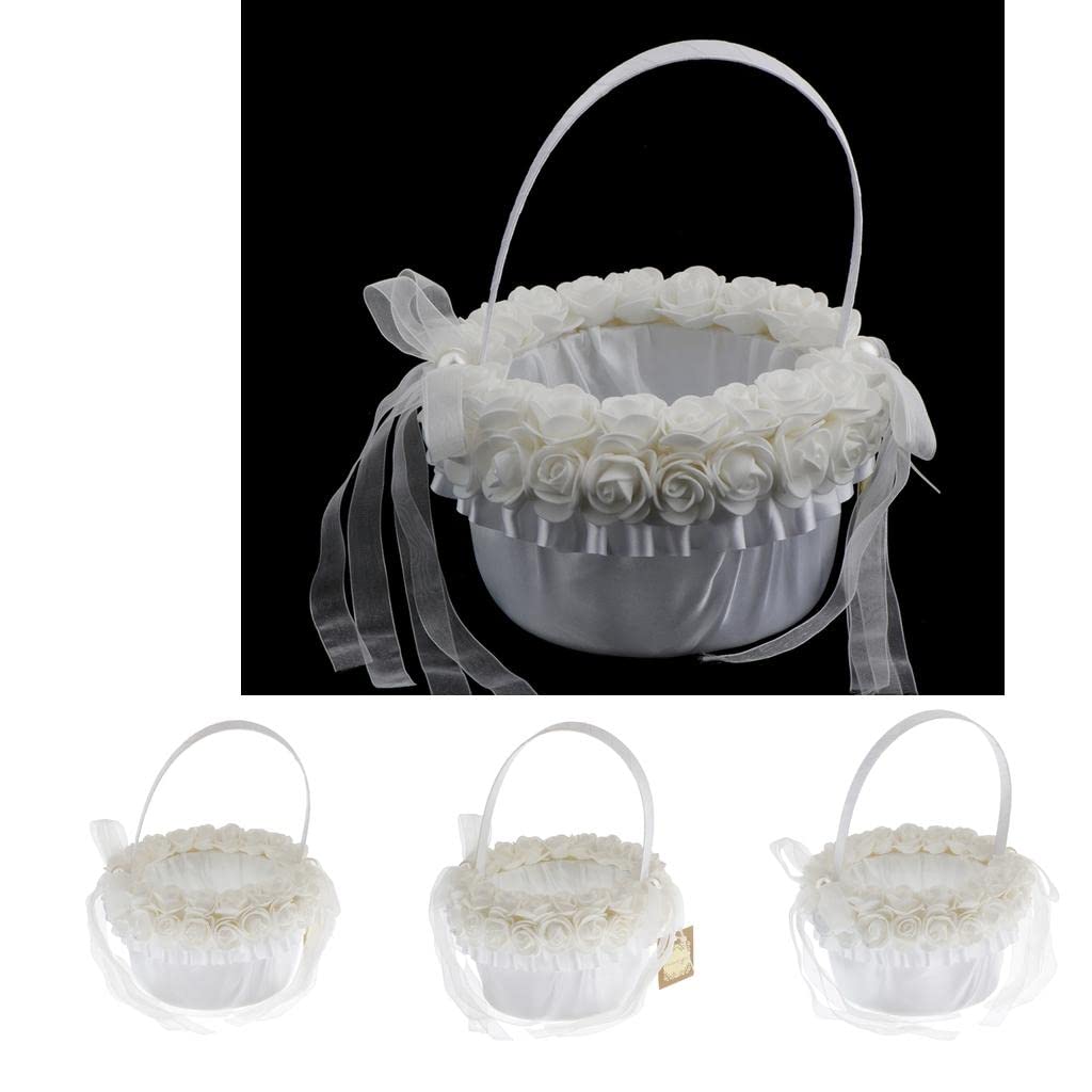 3Pcs White Flower Girl Baskets - Elegant Wedding Flower Petal Basket for Bridal Party, Flower Girls, and Ceremonies - Perfect for Weddings, Baby Showers, and Special Events