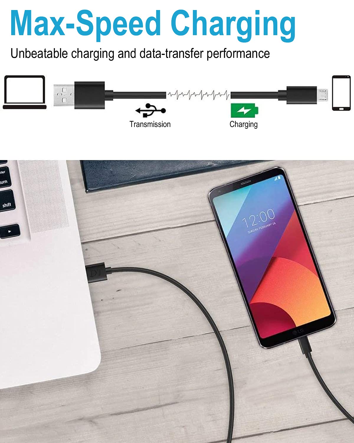DEEGO 15ft Extra Long Micro USB & USB C Cable Bundle - Fast Charging & Data Sync for Smartphones, Tablets, Laptops - Perfect for Home, Office, Car & Travel Use