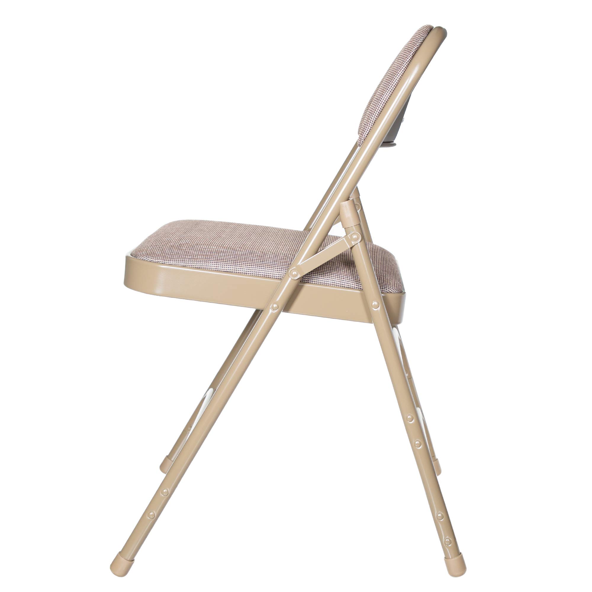 Premium Fabric Upholstered Steel Folding Chairs 4-Pack - Comfortable Beige Stackable Chairs for Weddings, Parties, Events & Home Dining