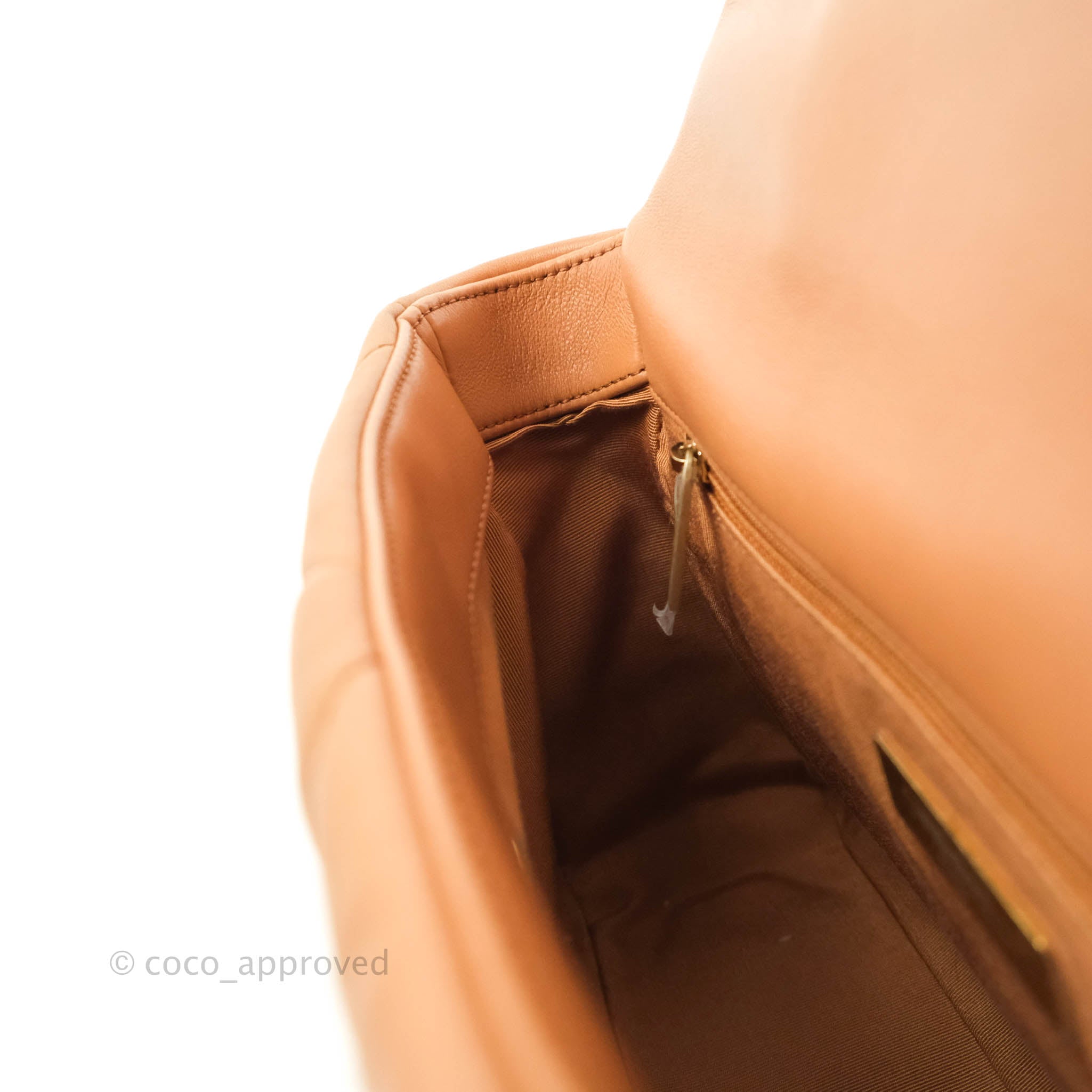 Authentic Chanel 19 Small Handbag in Caramel Dark Beige Lambskin with Mixed Hardware - 21K Collection | Luxury Crossbody Bag for Women, Perfect for Date Night & Special Occasions