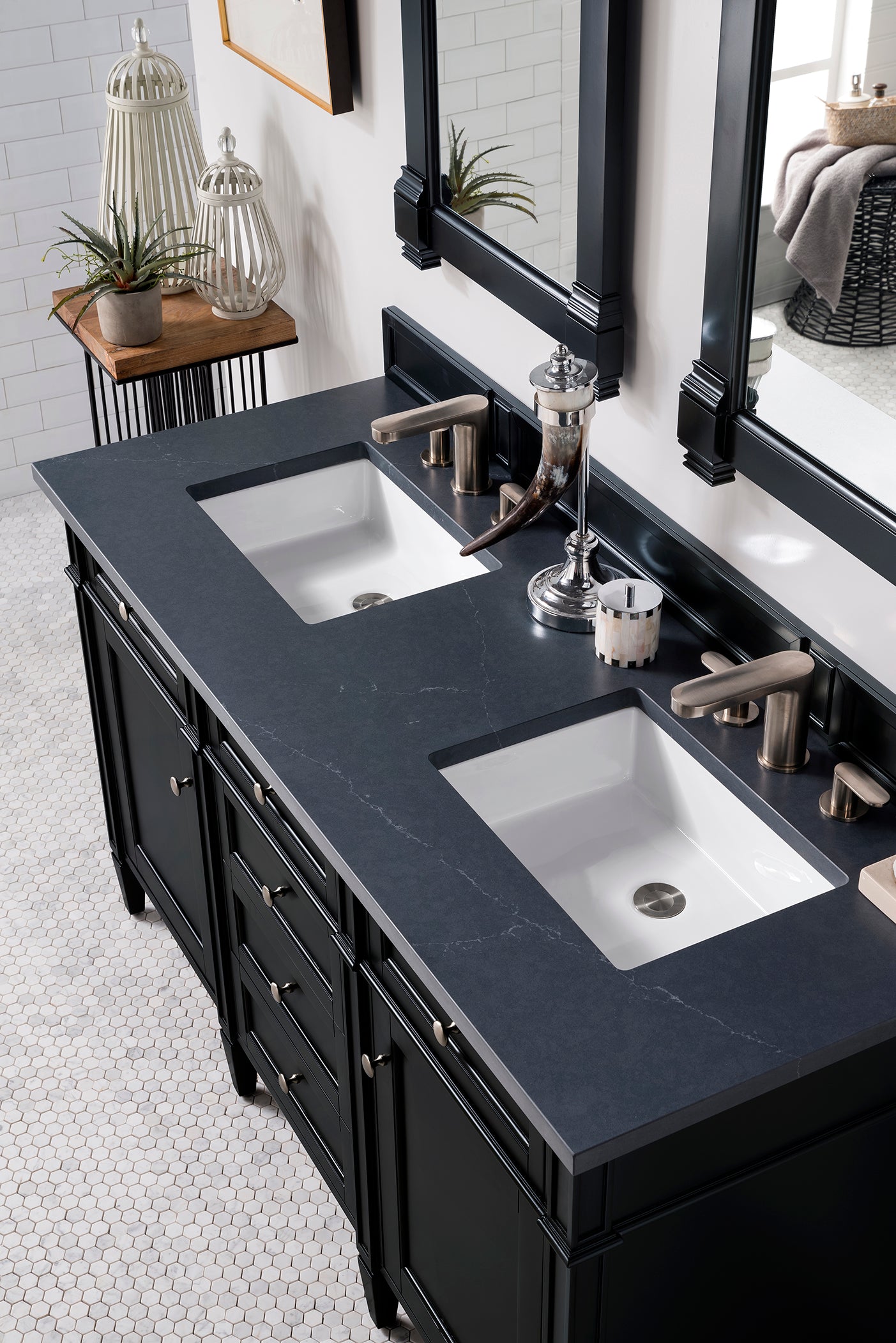 Brittany 60-Inch Black Onyx Double Bathroom Vanity with 3CM Charcoal Soapstone Quartz Countertop - Modern Bathroom Storage Solution for Master Bath & Guest Bath Remodel