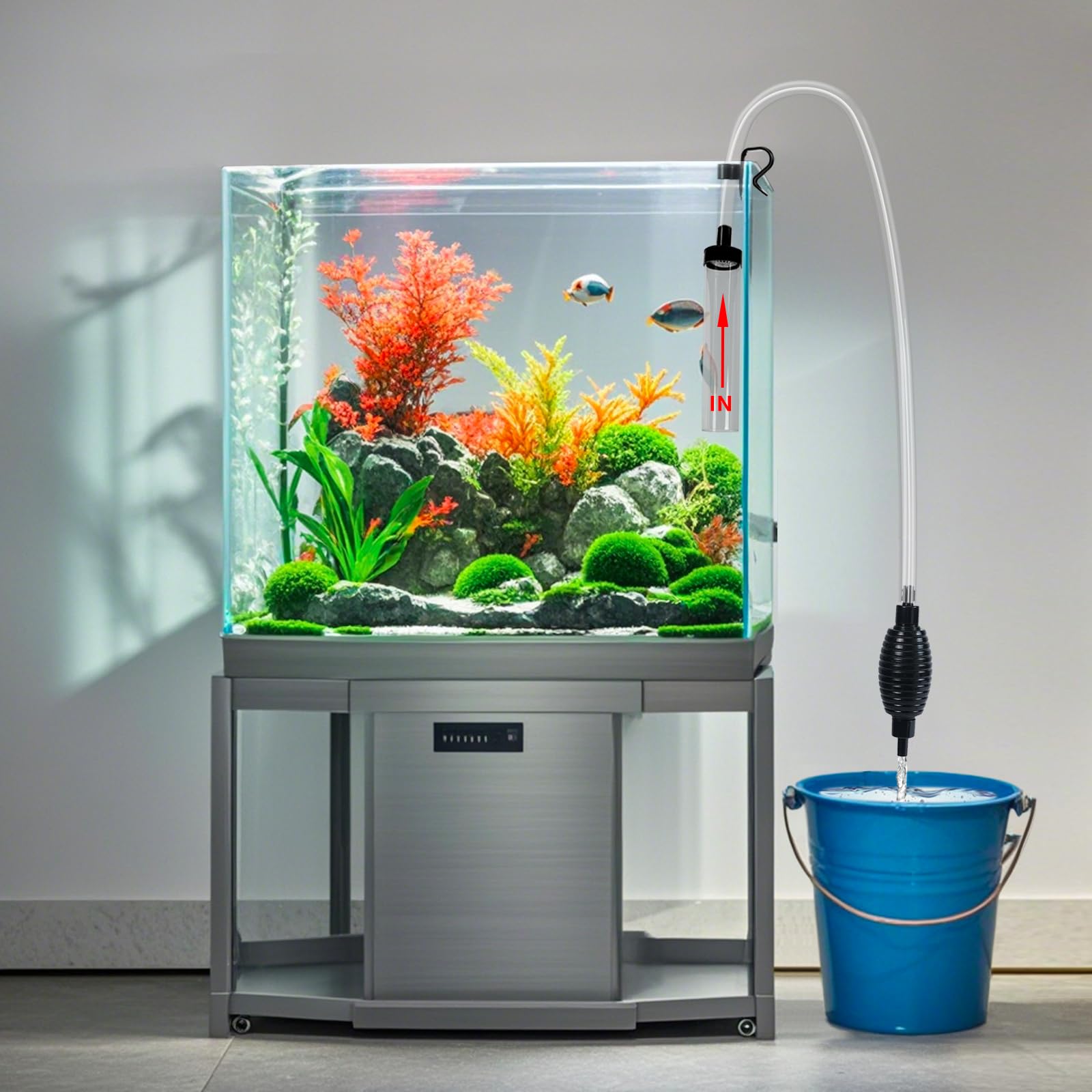7ft Aquarium Gravel Cleaner Vacuum with Large Siphon Ball - Fish Tank Water Changer for Cleaning Gravel & Sand - Perfect for Freshwater & Saltwater Aquarium Maintenance