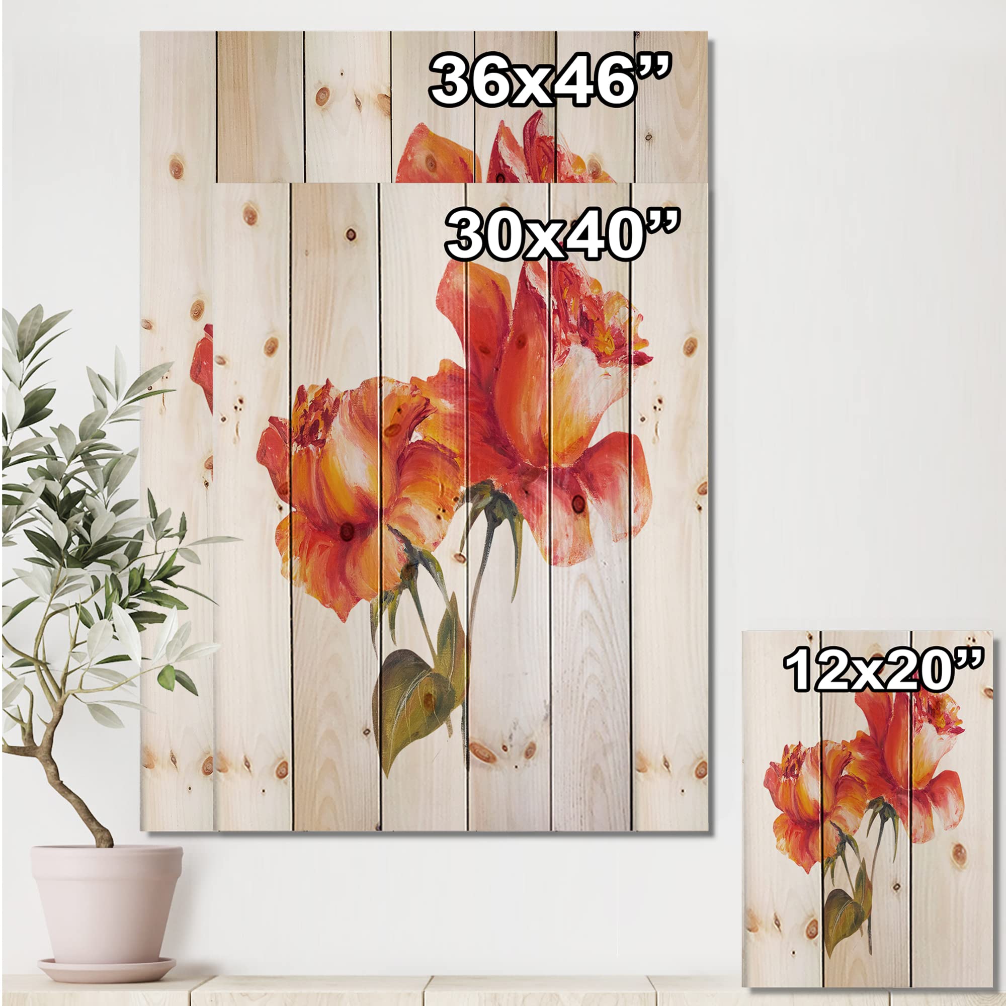 DesignQ Traditional Wood Wall Decor - Two Blossoming Red Roses Floral Art, Large Pine Wood Wall Panel for Living Room, Bedroom & Office Decoration
