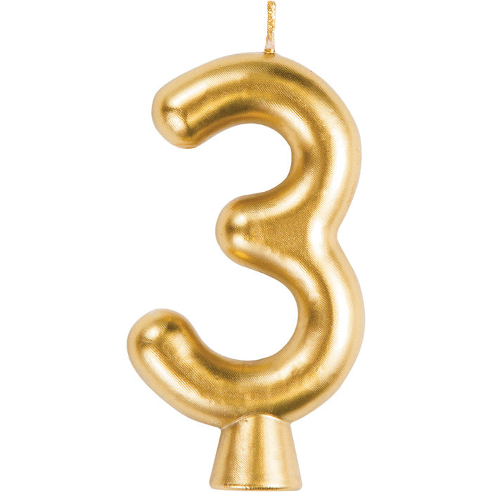 12-Piece Bulk Gold Number 3 Candles for Birthday Cakes, Anniversary Celebrations, and Party Decorations