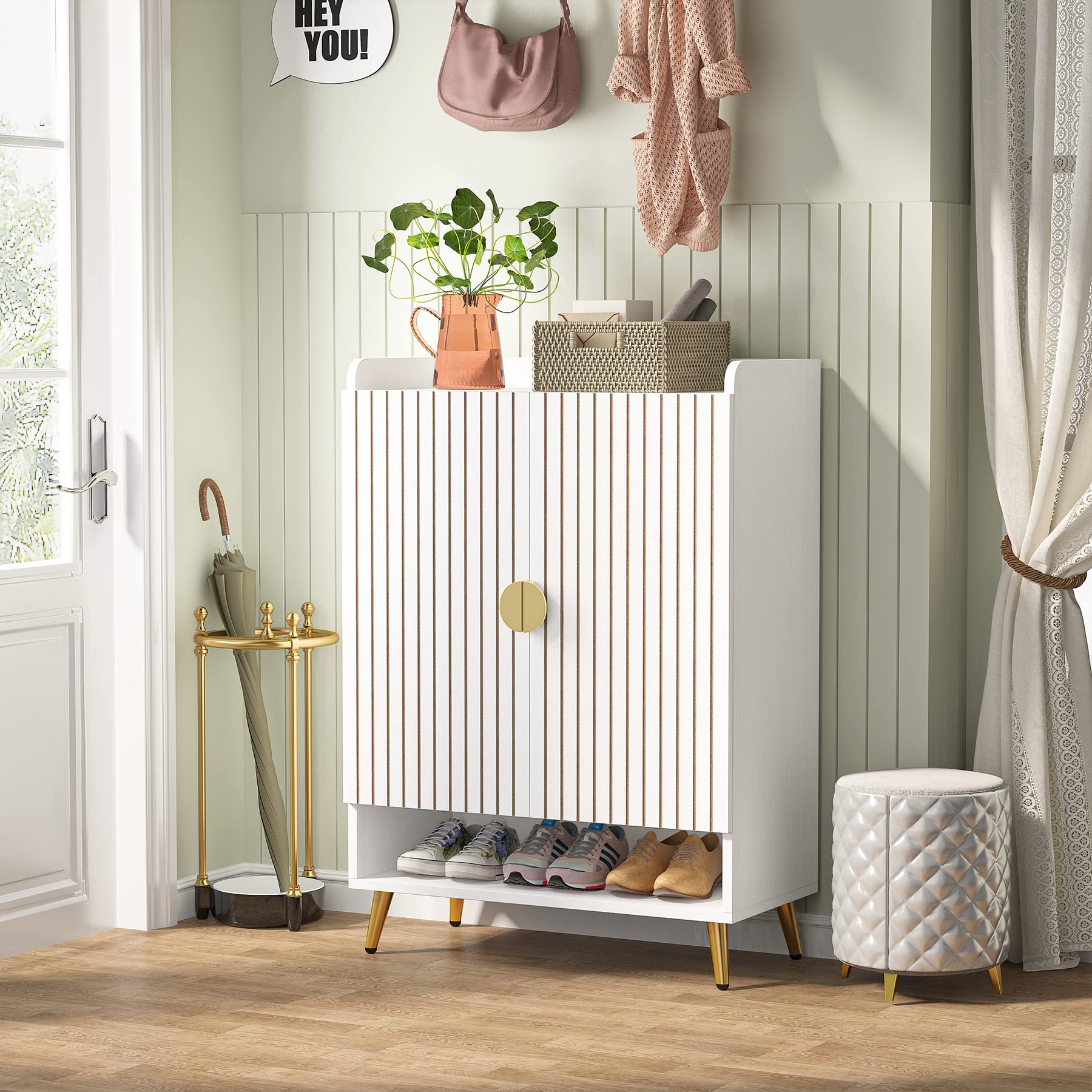 Tribesigns 6-Tier Wooden Shoe Storage Cabinet with Adjustable Shelves & Doors - White & Gold Entryway Organizer for Hallway, Closet, Living Room | Space-Saving Shoe Rack for Small Apartments & Home Decor