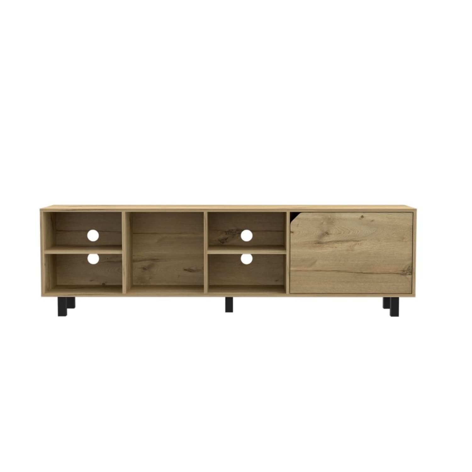 Conquest 70 Inch TV Stand with 4 Open Shelves & 5 Sturdy Legs - Light Oak Finish for Living Room, Bedroom & Home Theater Setup