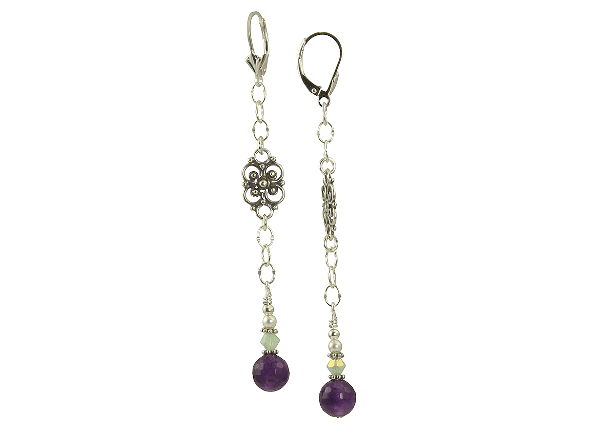 Amethyst Gemstone Crystal Beaded Earrings for Women - Elegant Purple Dangle Earrings - Healing Crystal Jewelry for Meditation, Yoga & Spiritual Gifts