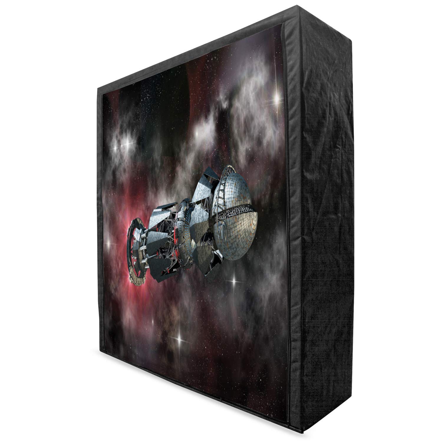Ambesonne Galaxy Portable Fabric Wardrobe - Space-Themed Clothing Organizer with Shelves, 59 Inch Black Closet for Bedroom Storage | Sci-Fi Fantasy Decor for Kids Room & Dorm Organization