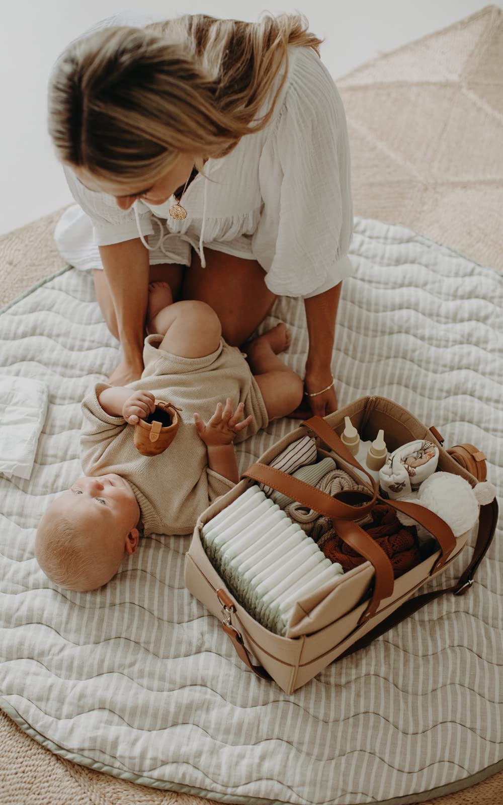 Frankie Lane French Linen Reversible Baby Playmat - Soft Round Padded Nursery Rug for Infants & Toddlers | Tummy Time Mat, Playroom Floor Mat for Boys & Girls | Indoor Activity Mat for Crawling & Play (Sage Green)