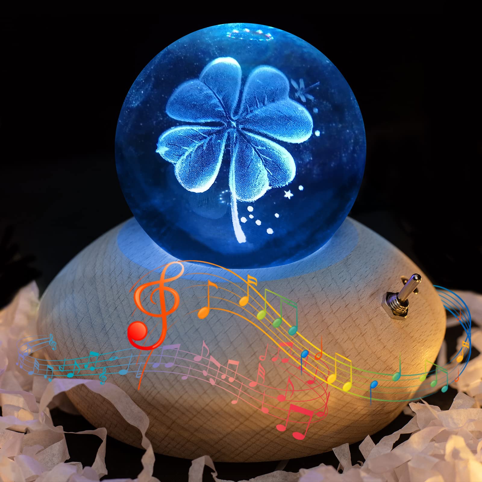 3D Crystal Ball Music Box with RGB Light Projection & 360° Rotating Wooden Base - Romantic Night Light for Bedroom Decor | Perfect Valentine's Day, Birthday Gift for Women, Mom, Girls & Kids | Creates Magical Ambiance for Proposals, Anniversaries & Relaxation
