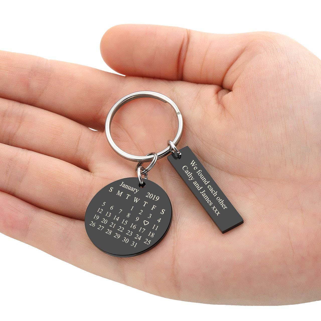 Personalized Custom Name & Date Stainless Steel Dog Tag Keychain - Engraved Calendar Pendant for Best Friend, Family & Loved Ones | Perfect Gift for Anniversaries, Birthdays & Special Occasions