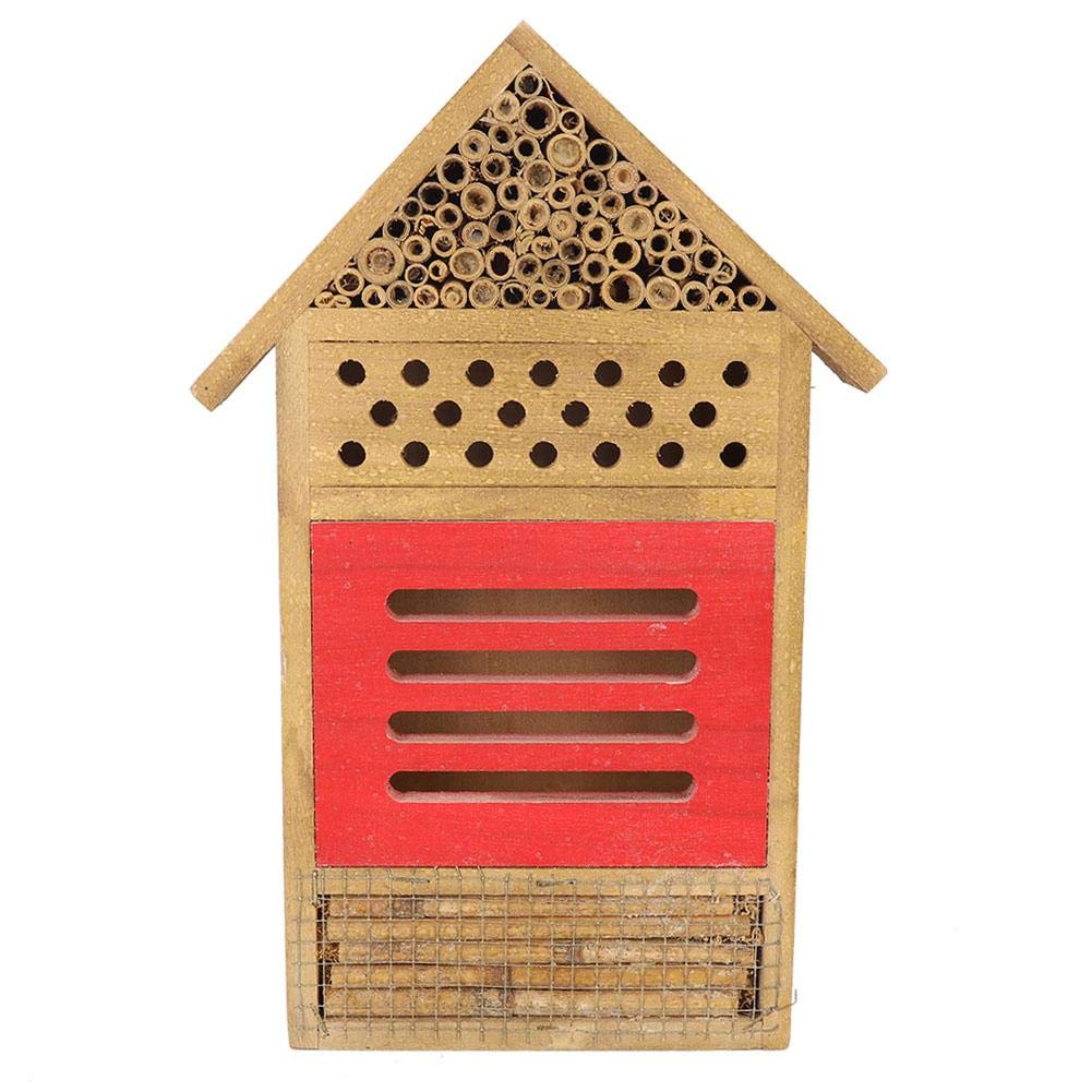 Wooden Bee House for Garden - 7.7x1.5x11.7in Natural Wood Insect Hotel, Shelter & Nesting Box for Solitary Bees - Perfect for Outdoor Garden Decoration & Pollinator Habitat Enhancement
