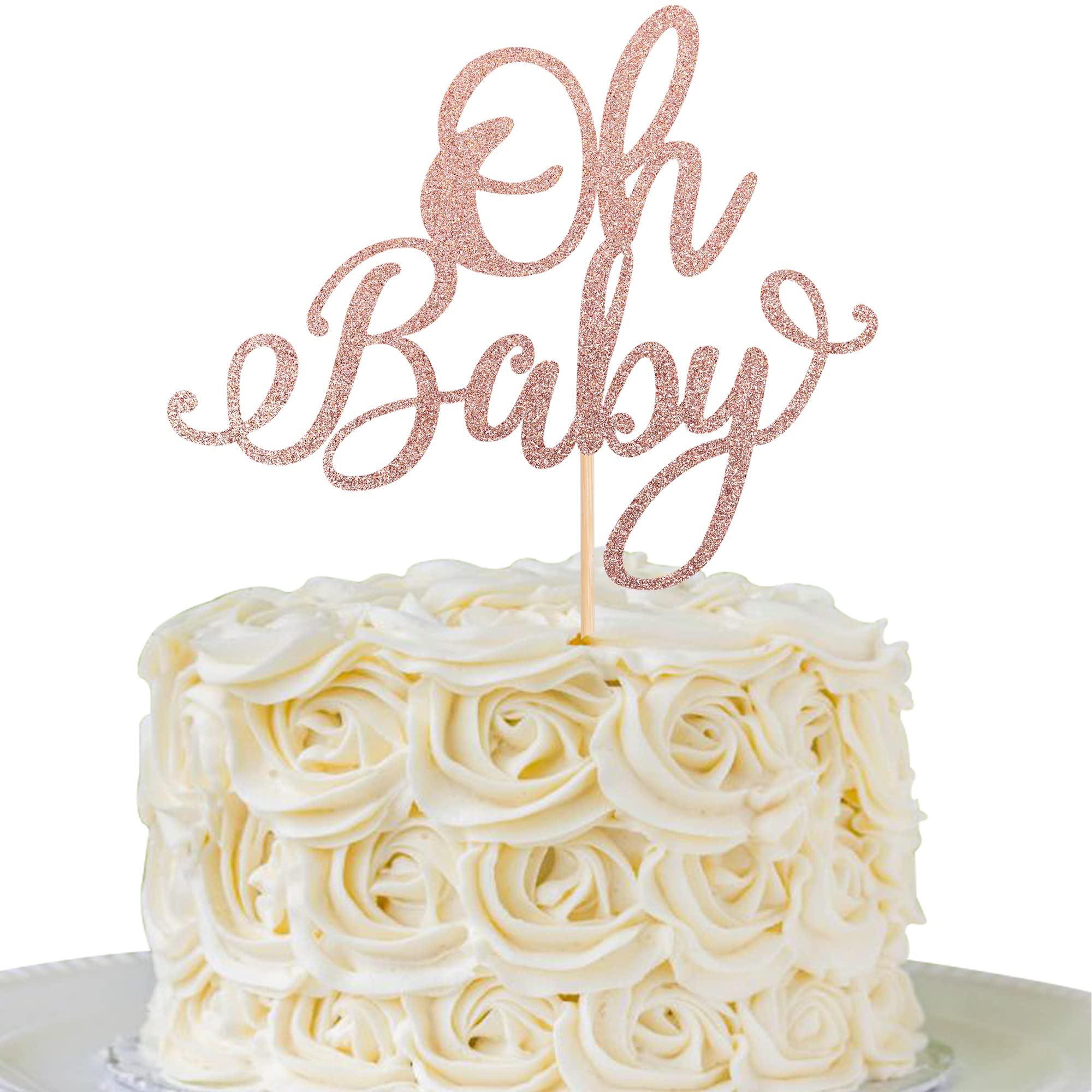 Oh Baby Cake Topper - Rose Gold Glitter Baby Shower Decorations for Baptism, Gender Reveal & Birthday Parties (1 Pack) - Perfect for Baby Showers, Christenings & Kids Celebrations
