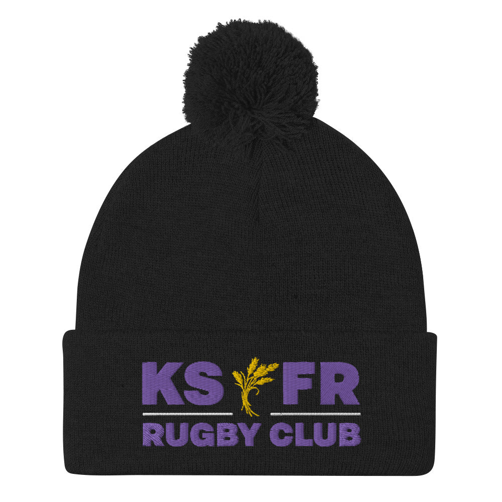 KSUFR Rugby Pom Beanie - Warm Winter Knit Hat with Faux Fur Pom for Men & Women - Perfect for Rugby Games, Outdoor Sports & Cold Weather