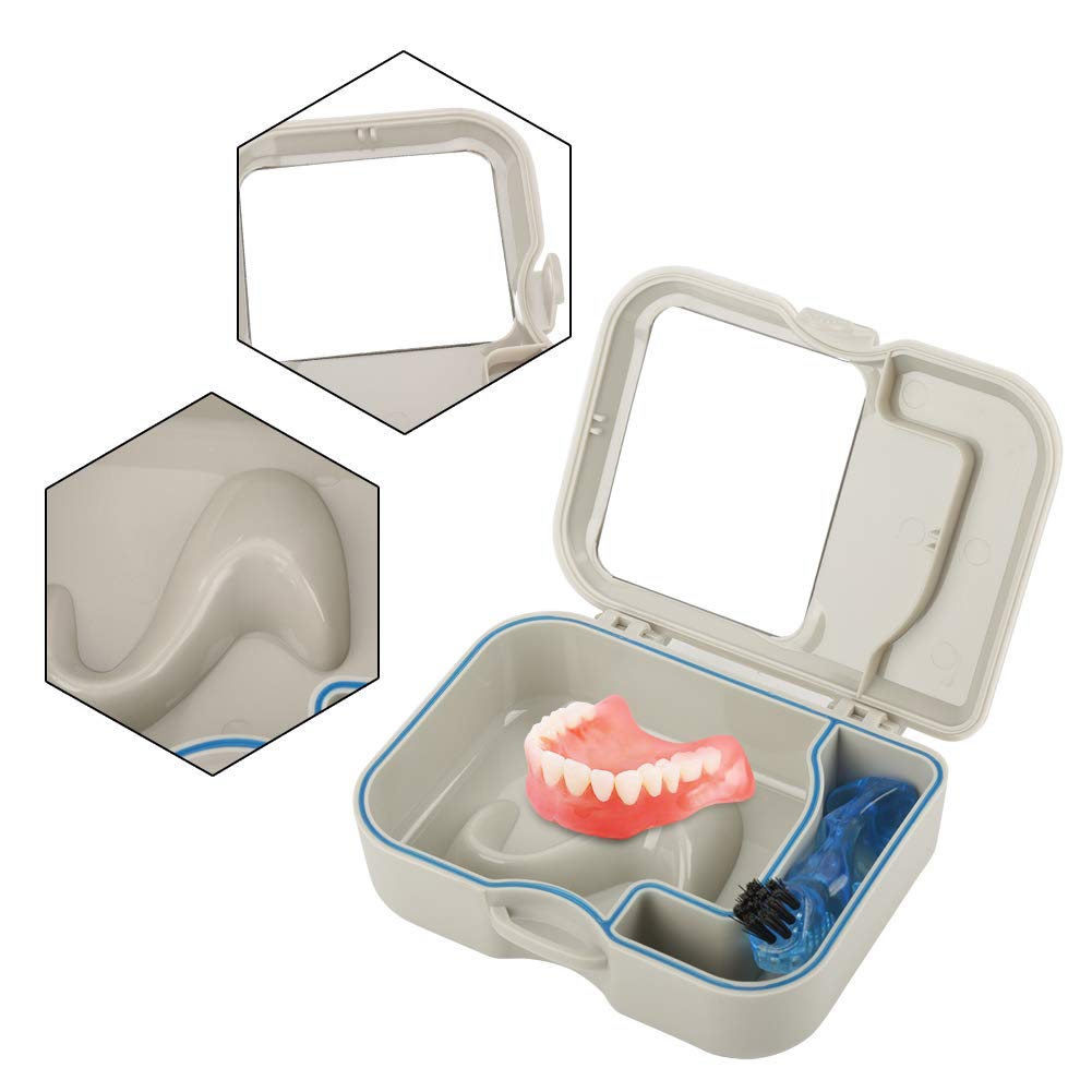 Bognajin Denture Storage Case with Mirror & Cleaning Brush - Portable False Teeth Holder for Travel, Home & Daily Dental Care