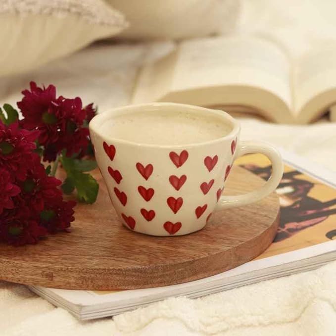 Valentine's Day Heart Shaped Coffee Mug - White Ceramic Tea Cup with Cute Sweetheart Design | Microwave & Dishwasher Safe | Perfect for Couples Gift, Romantic Breakfast in Bed, Anniversary Present