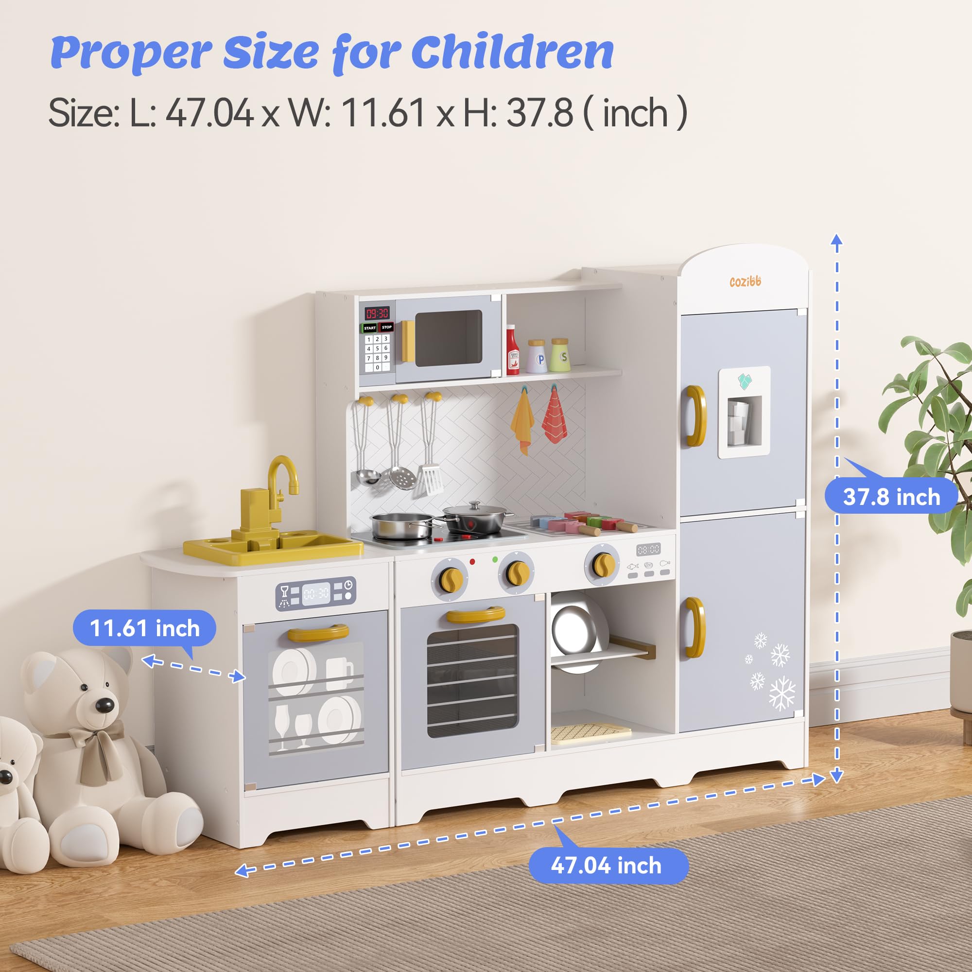 **Wooden Play Kitchen for Kids - Toy Kitchen Set with 21 Accessories, Oven, Microwave, Ice Maker & BBQ | Lights & Sounds | Storage System | Gift for Toddlers Ages 3+ | Pretend Play, Birthday & Christmas Gift Idea**