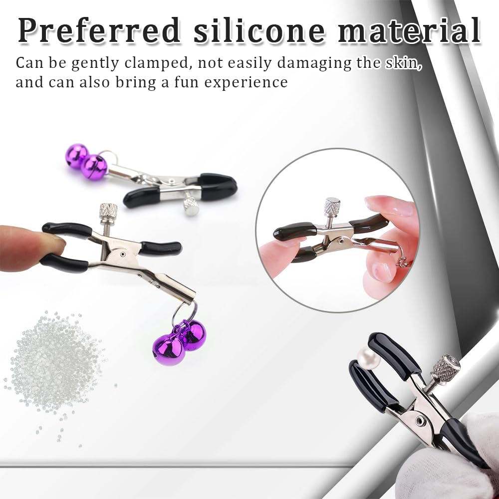 Adjustable Metal Nipple Clamps with Rubber Padded Tips - Non-Piercing BDSM Nipple Clips & Clitoris Clamps for Couples Play - Sensual Adult Sex Toys for Spice Up Your Intimate Moments