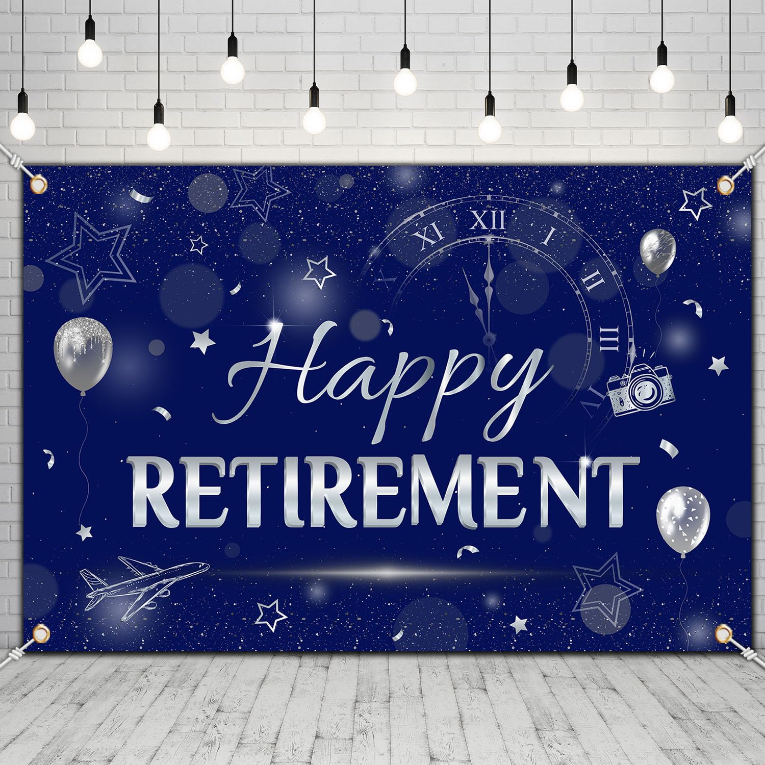 Happy Retirement Backdrop - Navy Blue Retirement Party Banner for Men | Photo Booth Decorations & Retirement Party Supplies | Perfect for Retirement Celebrations, Office Farewells & Photo Backdrops