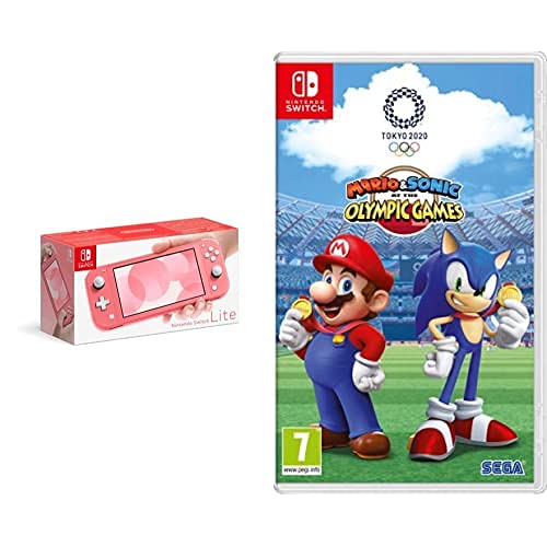 Nintendo Switch Lite Coral Console with Mario & Sonic at the Olympic Games Tokyo 2020 - Portable Gaming Handheld for Travel, Commuting & Home Entertainment