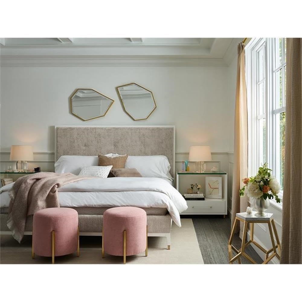 White Universal Furniture Mirand Kerr Peony Wood Nightstand with Glass Top - Elegant Bedroom Side Table for Modern Home Decor