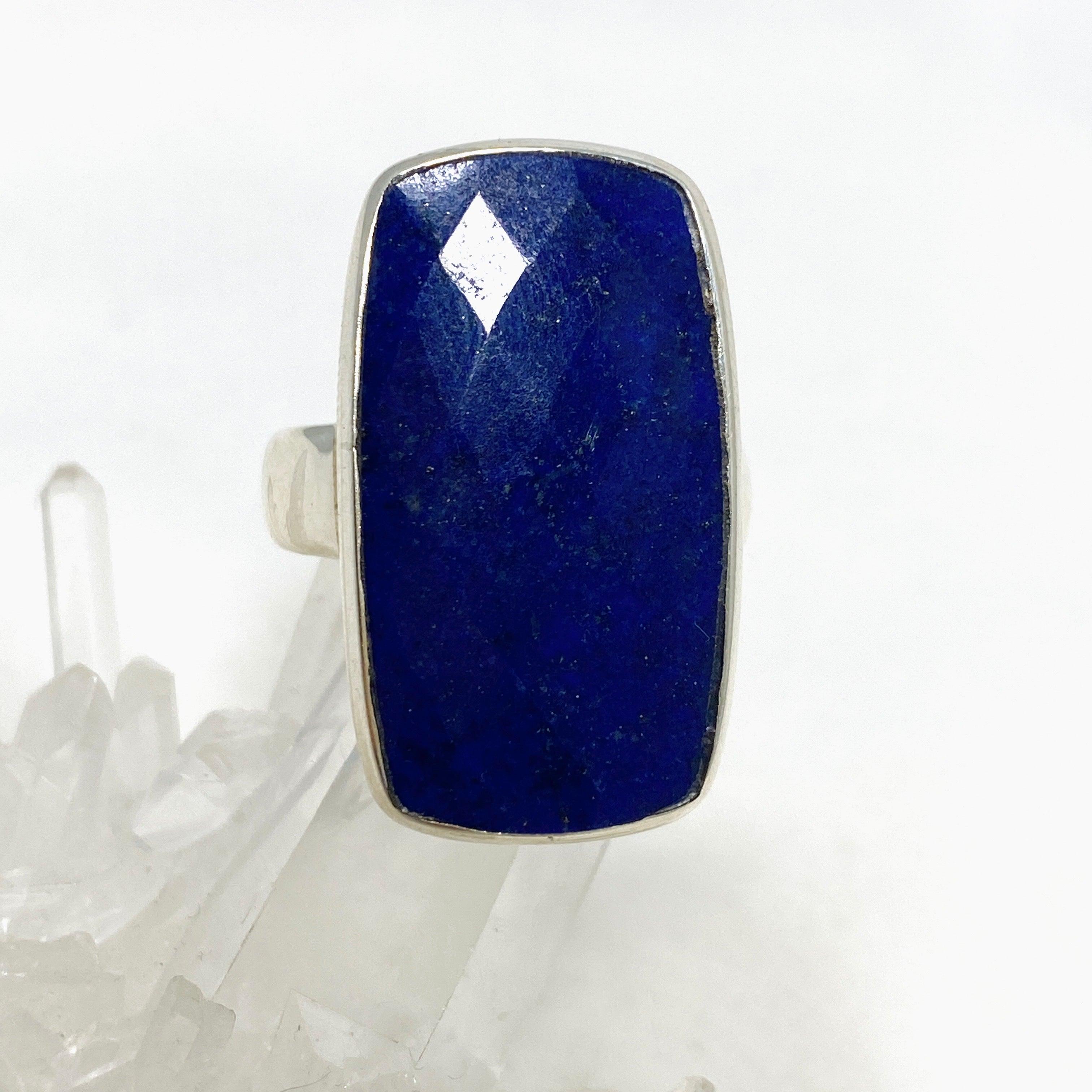 Lapis Lazuli Faceted Rectangular Ring - Size 12 Sterling Silver Jewelry for Women - Elegant Statement Ring for Gifts, Parties & Special Occasions