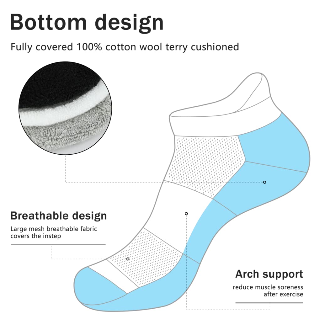 Unitop Men's & Women's Low Cut Ankle Socks - 6 Pairs Breathable Cushioned Athletic Socks for Running, Gym, Workout & Everyday Wear