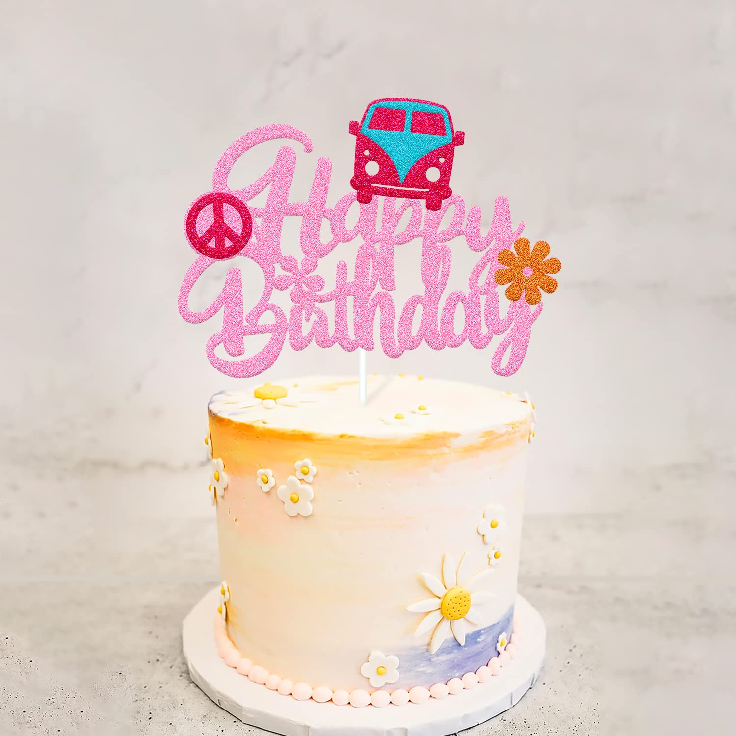 Groovy Hippie Cake Topper - Happy Birthday Boho Flower Decorations for Women & Girls | 60s Theme Party Supplies | Perfect for Hippie Birthday Cakes, Boho Baby Showers & Retro Celebrations