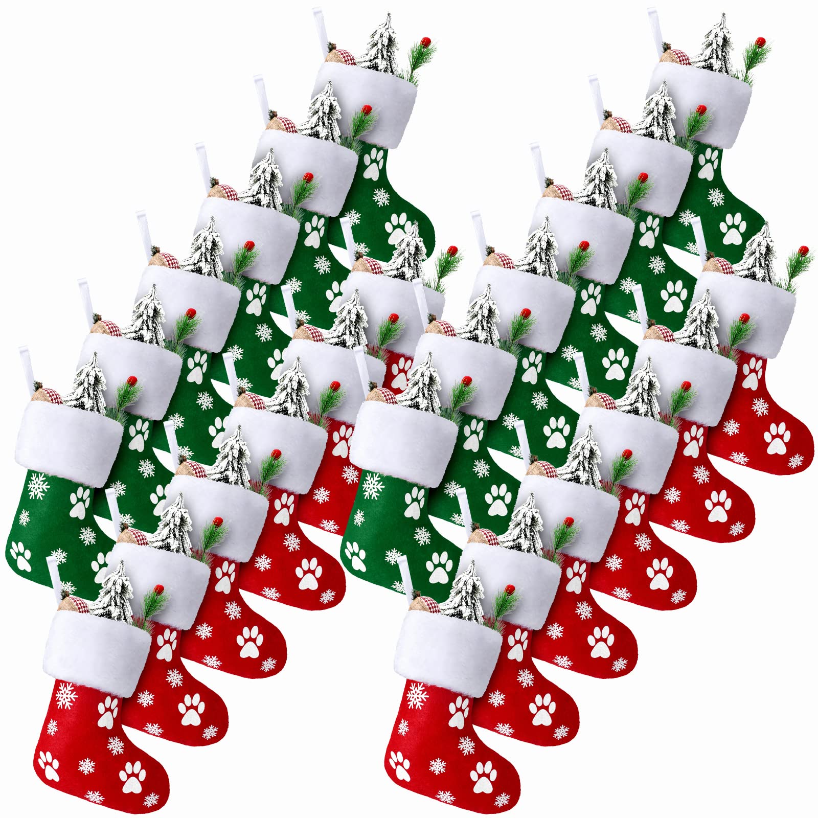 24-Piece Christmas Buffalo Plaid Stockings Set - Classic Holiday Decor with Plush Cuffs for Family, Fireplace & Party (Red/White & Green/White) - Perfect for Christmas Tree, Mantel & Gift Exchange Decorations
