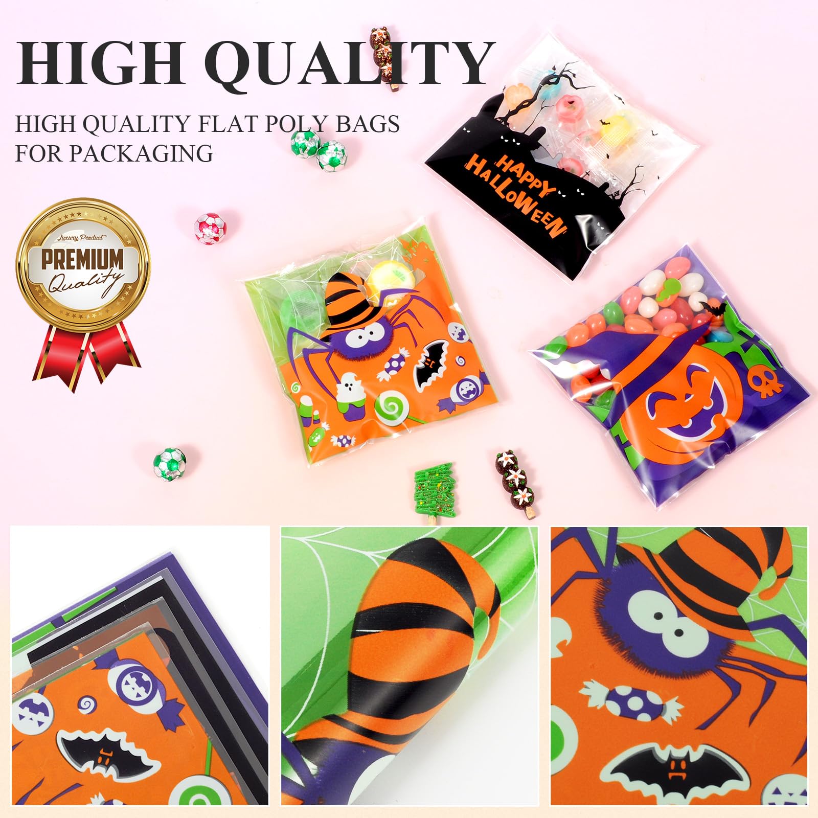 100 Pack 4'' Halloween Treat Bags - Self-Adhesive Small Candy Snake Goodie Bags for Halloween Party Favors, Trick or Treat, Candy & Cookie Packaging - Perfect for Classroom Treats, Halloween Party Decorations & Gift Giving
