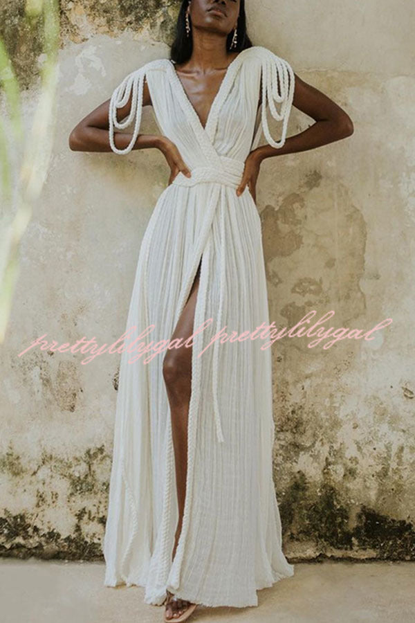 Resort Style Draped Braids Shoulder Backless Cover Up Loose Maxi Dress - Perfect for Beach Vacation, Summer Parties & Boho Fashion