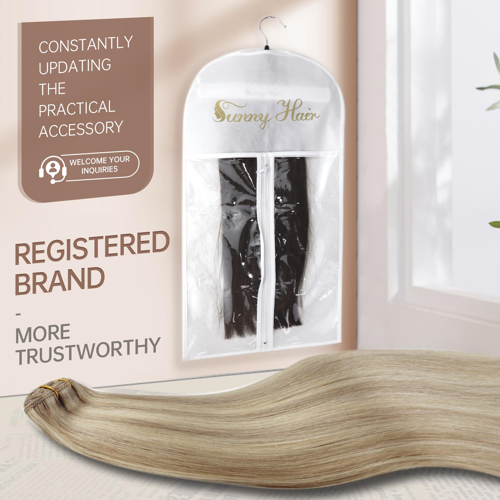 2 Pack Clip in Hair Extensions & Invisible Wire Hair Extensions - Ash Blonde & Golden Blonde Highlights - 14 Inch 170g - Perfect for Daily Styling, Parties & Special Occasions