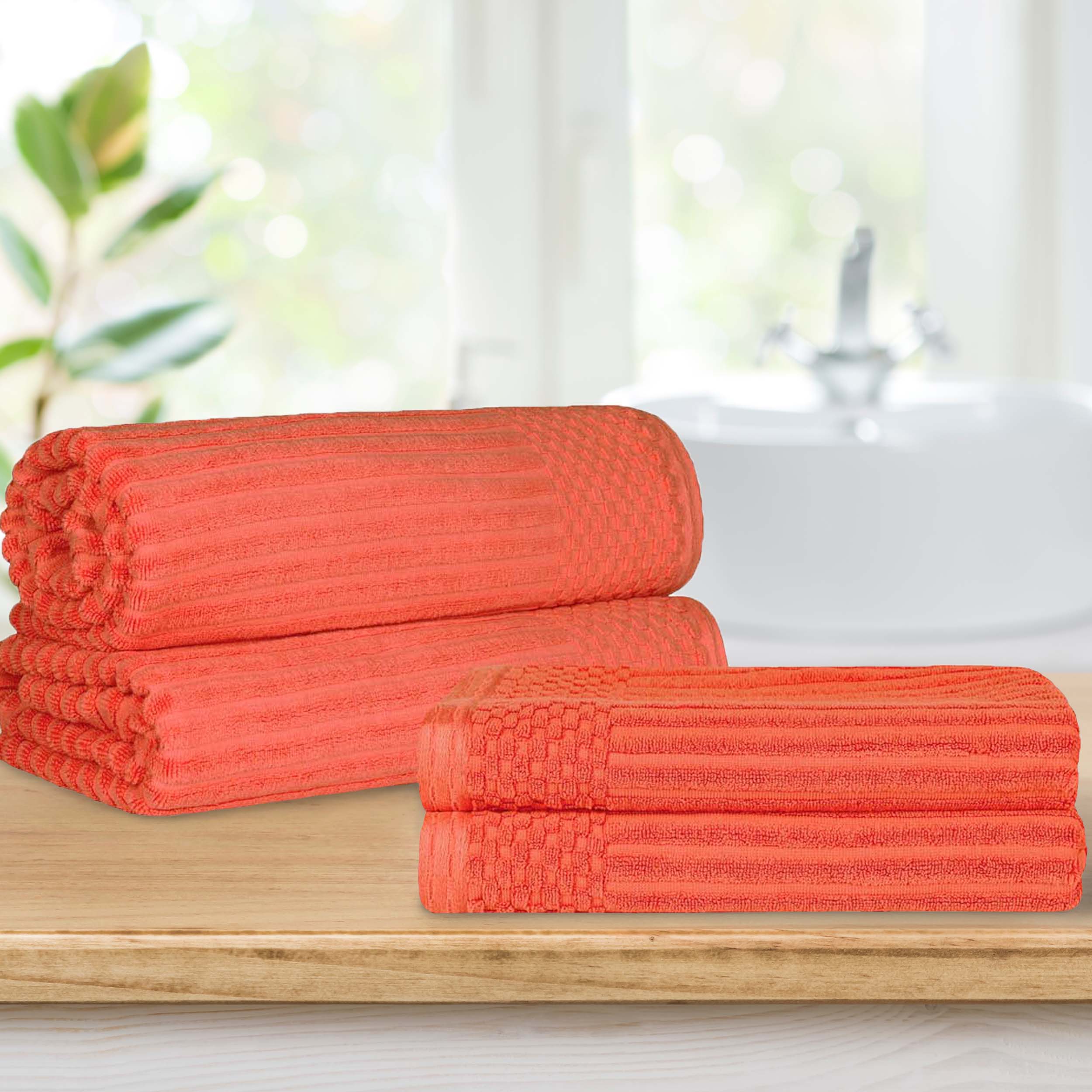 Premium Soho Ribbed Textured Cotton Bath Towel Set - Ultra Absorbent & Quick Dry - Luxury Spa & Bathroom Towels for Hotel, Home, Gym Use