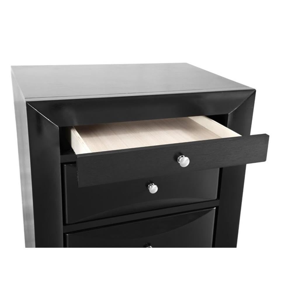 Glory Furniture Marilla 3-Drawer Nightstand in Black - Modern Bedside Table for Bedroom Storage & Organization