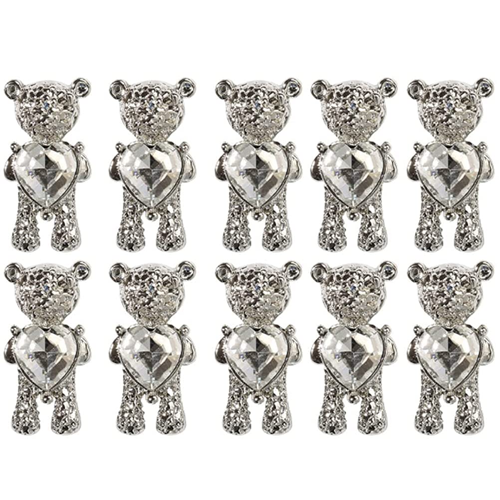 10Pcs 3D Metal Bear Nail Art Charms - Cute Crystal Nail Jewelry Decorations Set for Women & Girls DIY Manicure | Perfect for Parties, Weddings & Nail Salon Designs