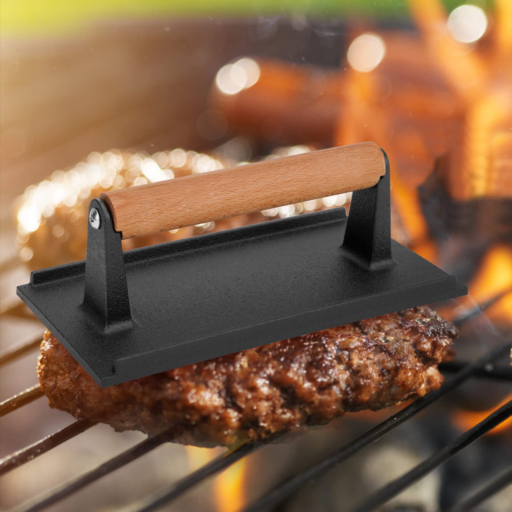 Onlyfire Cast Iron Grill Press for Burgers, Steaks, Bacon, Sandwiches & Quesadillas - Heavy Duty Meat Weight for Perfect Grilling & Panini Making - Ideal for BBQ, Camping & Outdoor Cooking