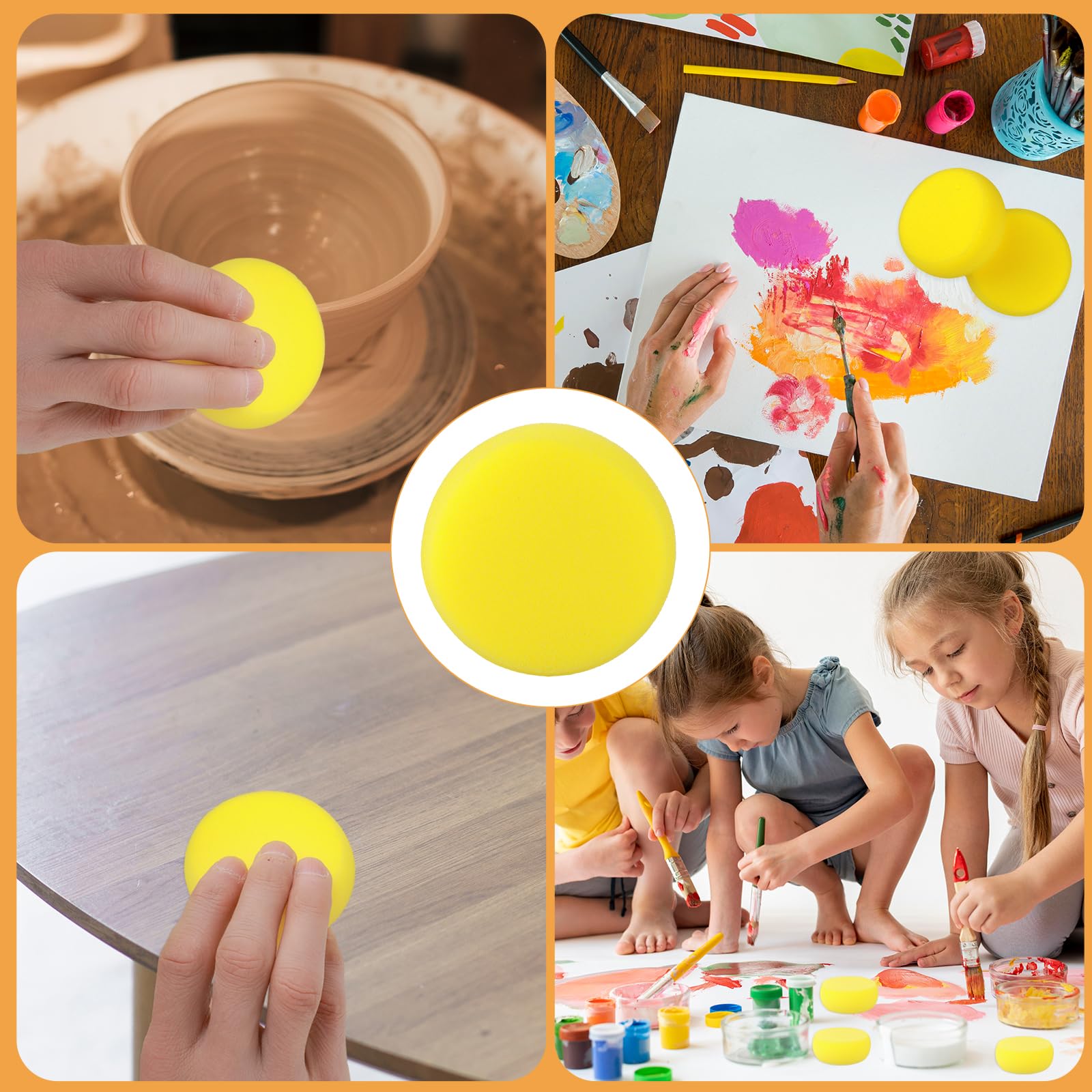 12 Pack Round Painting Sponges - 2.95 Inch Yellow Artist Sponges for Watercolor, Face Painting & Crafts | Synthetic Clay Sponge Applicators for DIY Art Projects & Kids Activities