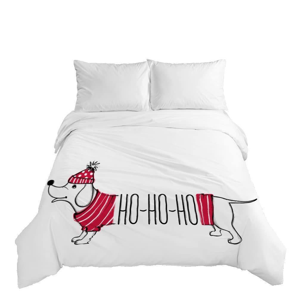 Christmas Quilt Cover Set - Twin/Full/Queen/King Size Holiday Bedding with Pillowcases | Santa Claus, Moose & Puppy Ball Design | Festive Home Decor for Kids & Adults (3PCS, Queen Size) - Perfect for Christmas, New Year Celebrations & Cozy Winter Nights
